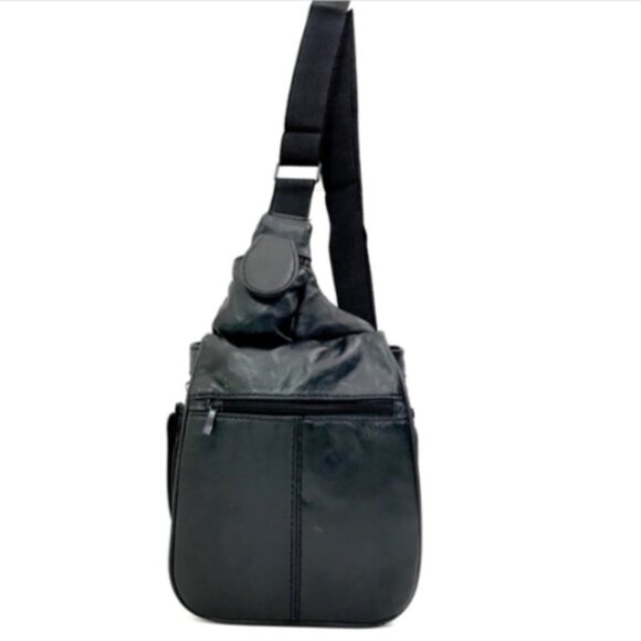 BUXTON Black Leather SLING Crossbody Travel BAG #55R - Picture 1 of 11